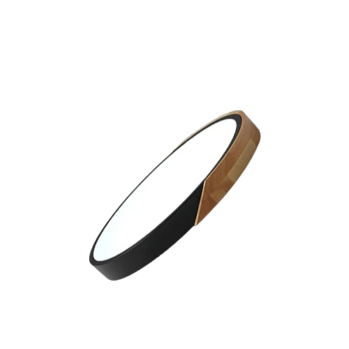 Nordic Wooden LED Ceiling Light - Black Round, RC Dimmable, 40x40x5cm, 36W