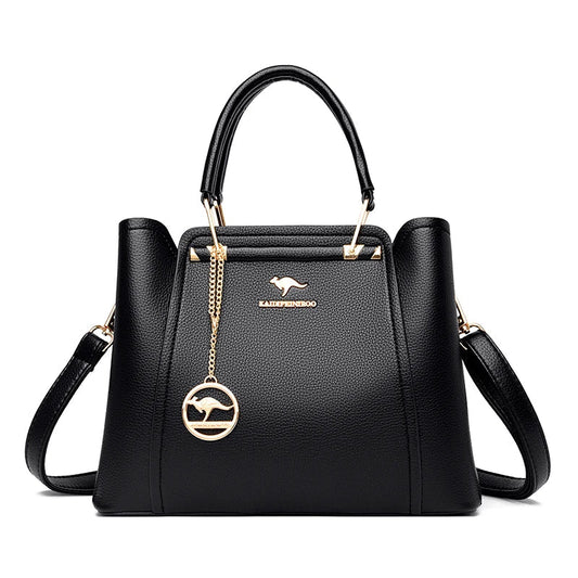 3-Layer Leather Shoulder Tote Crossbody Bag