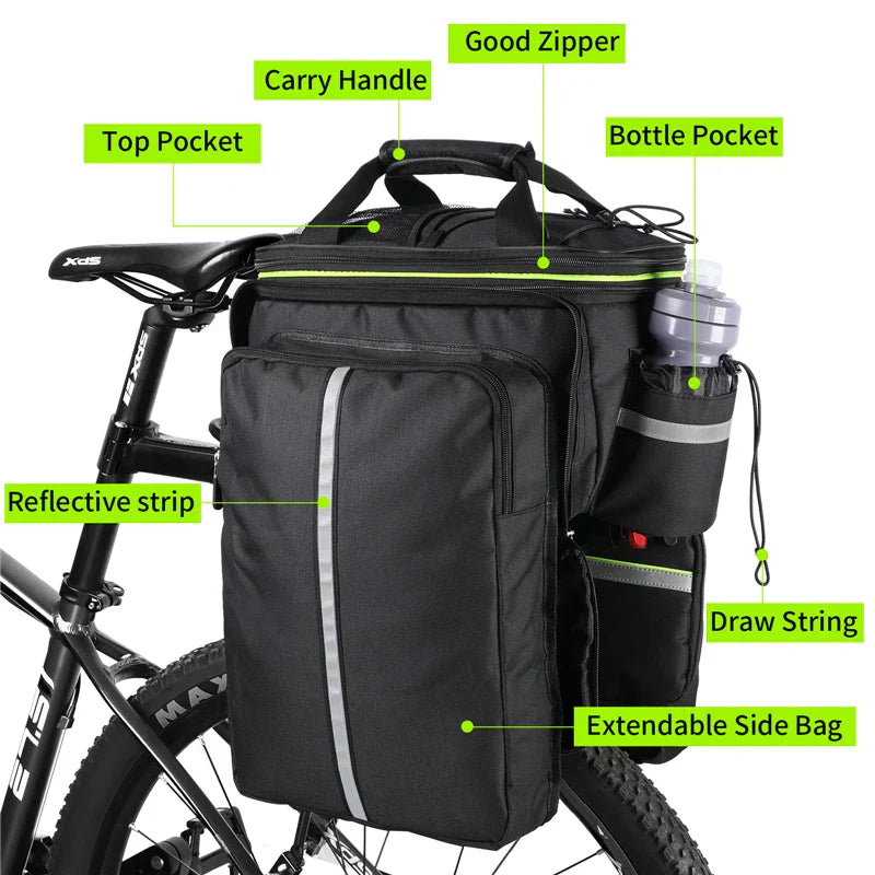 3-in-1 Waterproof Bike Trunk Bag Canvas Travel Luggage Black