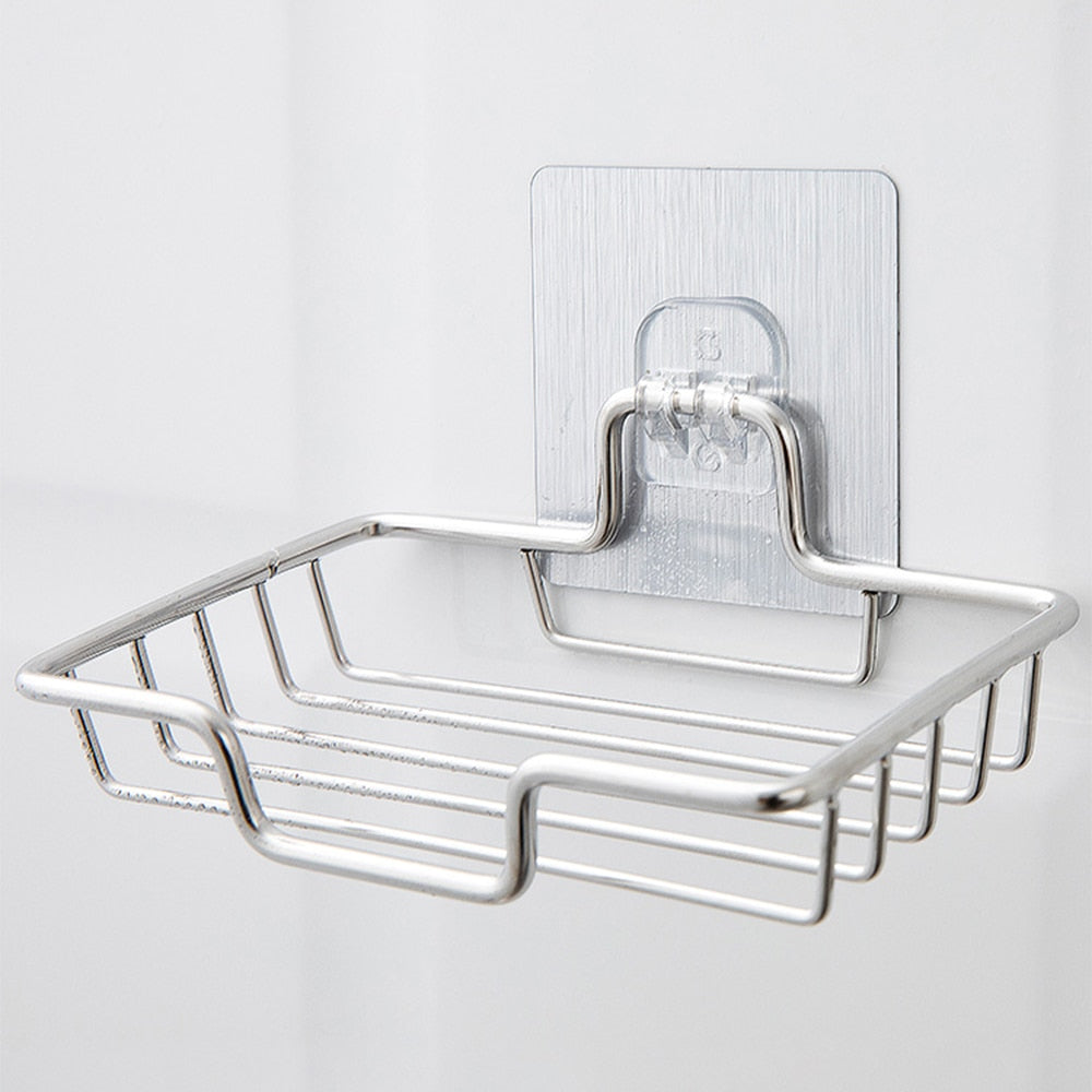 High Quality Soap Rack Wall Mounted Soap Holder Stainless Steel Soap Sponge Dish Bathroom Accessories Soap Dishes Self Adhesive