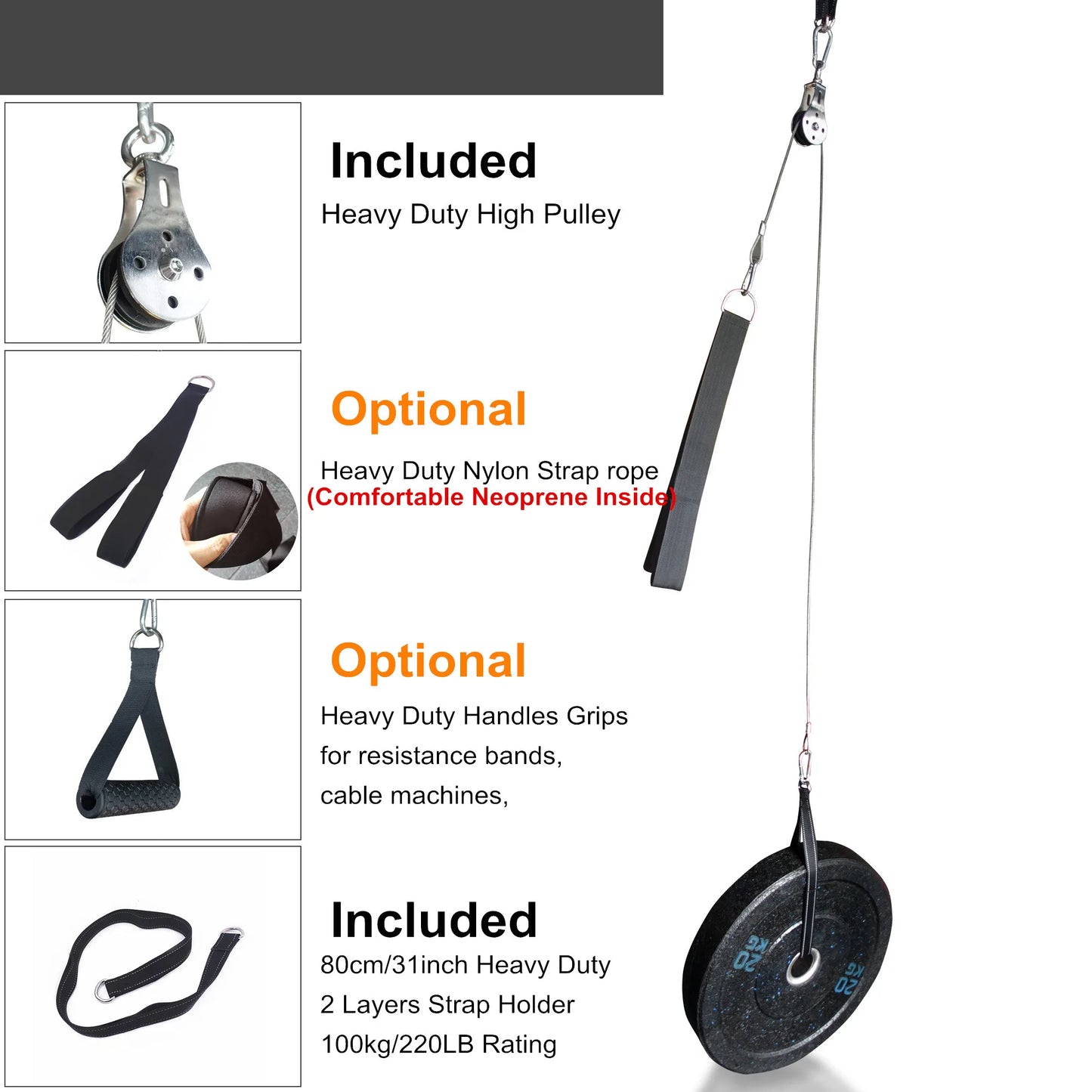Fitness DIY Pulley Cable Machine Attachment System