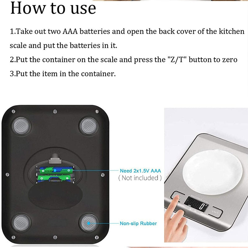 Digital Kitchen Scale 5kg/10kg Food Multi-Function 304 Stainless Steel Balance LCD Display Measuring Grams Ounces Cooking Baking