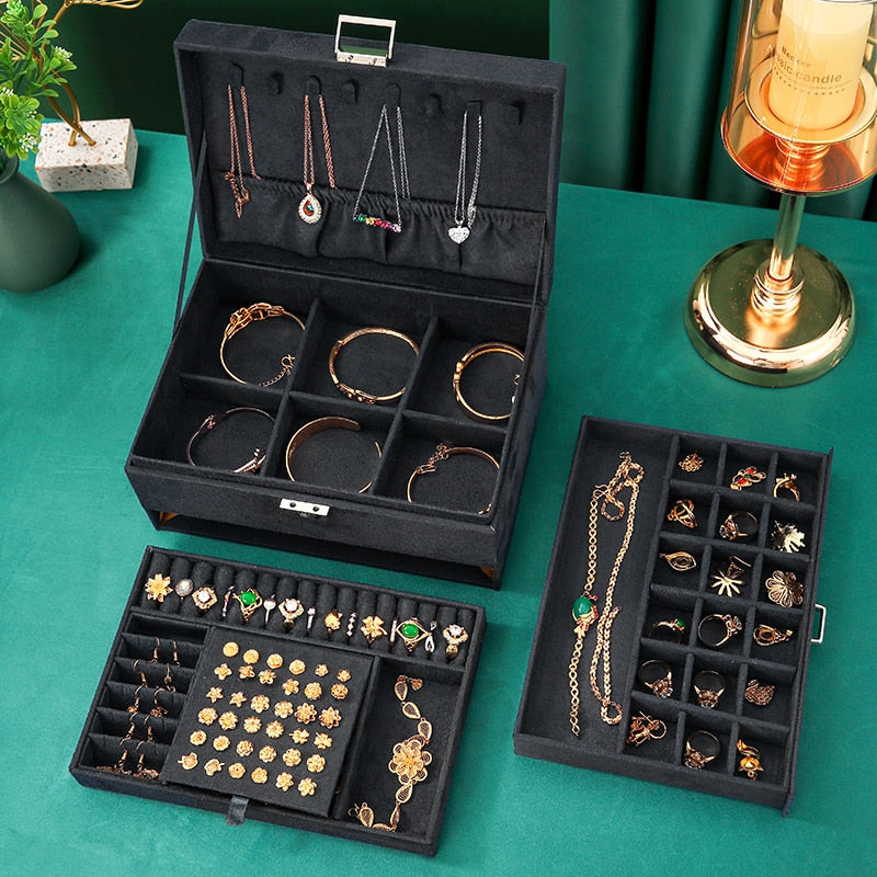 Flannel Jewelry Box boite a bijou Jewelry Organizer Necklace Earring Ring Storage Box for Women Gifts