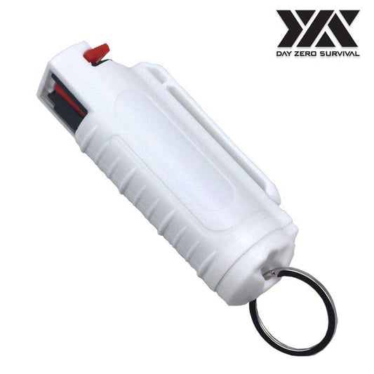 DZS White Hard Case Max Strength OC Pepper Spray Keychain With Belt Clip