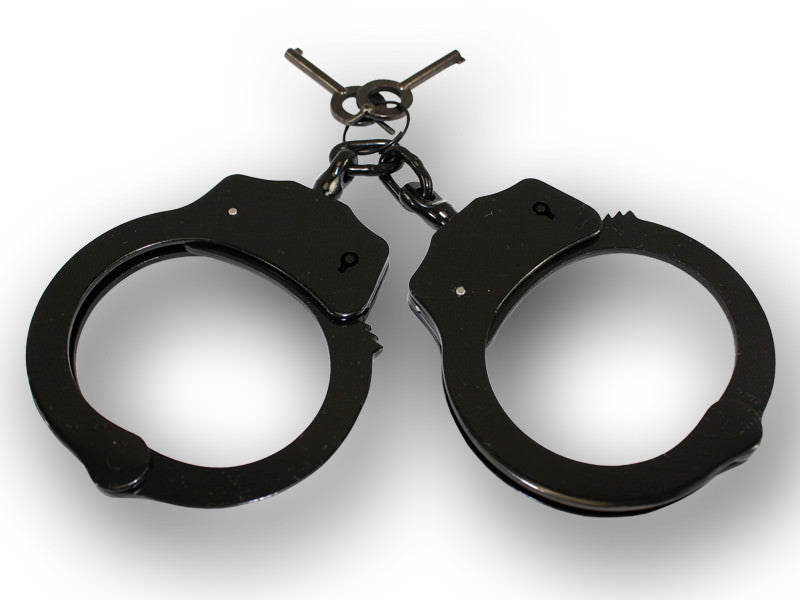 Police Style Double Lock Black Steel Handcuffs