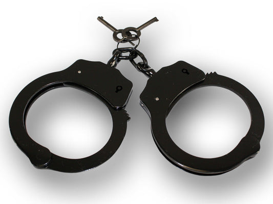 Police Style Double Lock Black Steel Handcuffs