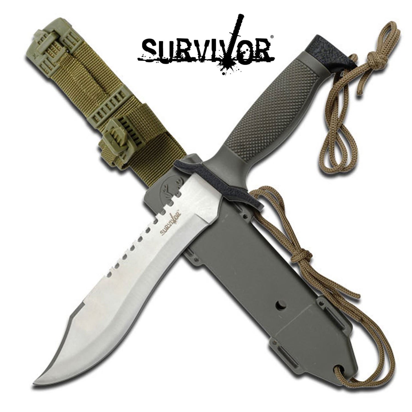 Survivor Brown Straight Fixed Blade Survival Hunting Knife With Sheath