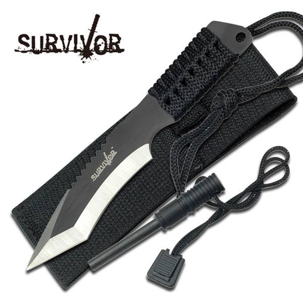 7" Full Tang Tanto Survival Knife With Sheath And Fire Starter