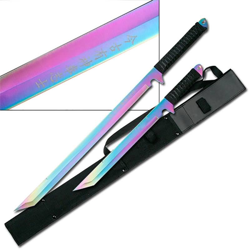 Twin Rainbow Titanium Treated Ninja Swords Set With Shoulder Strap