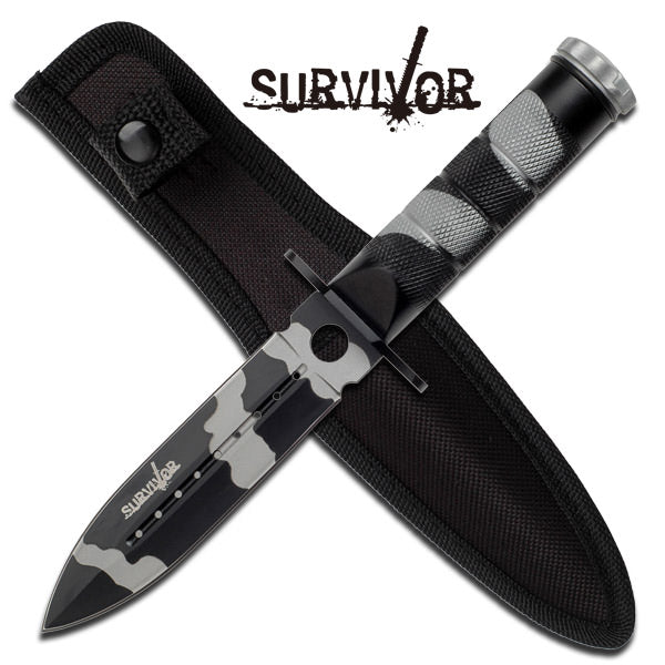 Urban Camo Double Edge Survival Knife with Nylon Case - 8.5 Inch Overall - TOPHATTER'S ARMORY DEALS