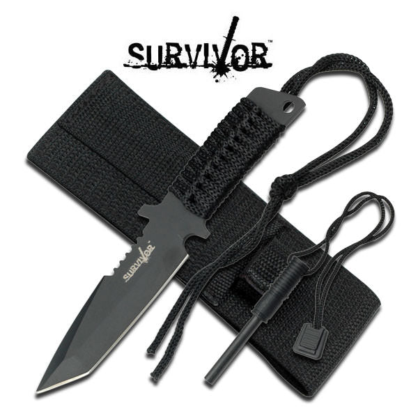 7 Inch Fixed Blade Survival Knife With Fire Starter and Sheath - TOPHATTER'S ARMORY DEALS