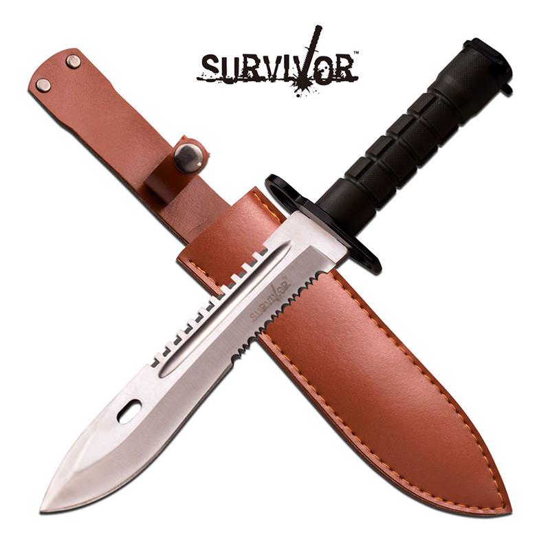 Fixed Blade Tactical Knife Silver Serrated Blade Military Bayonet Survival - TOPHATTER'S ARMORY DEALS