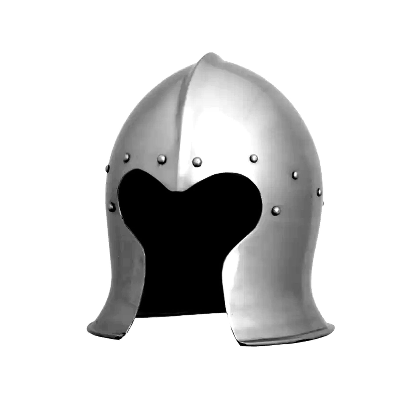 15th Century Italian Bascinet Barbute Steel Helmet With Display Stand