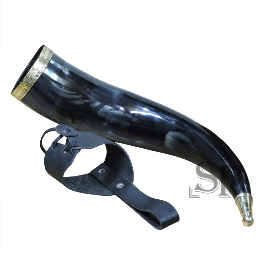 Viking Drinking Horn with Leather Holder