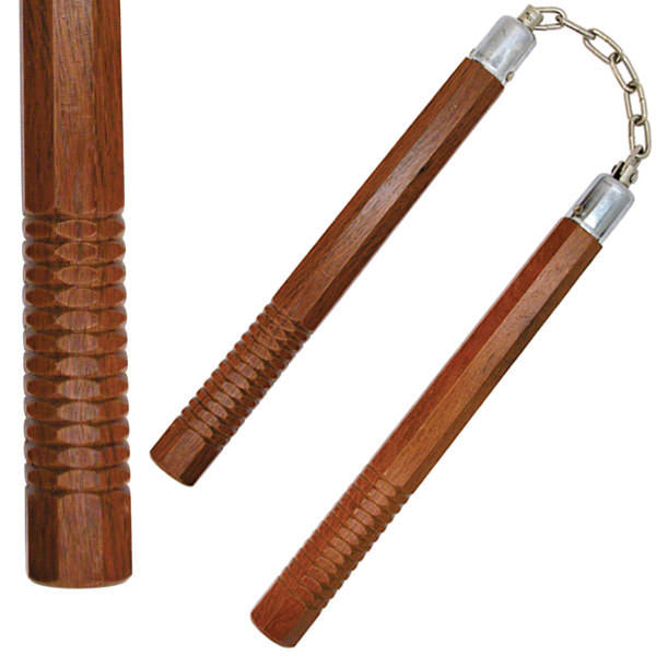 12" Natural Wood Brown Octagon Nunchaku Brown Chain