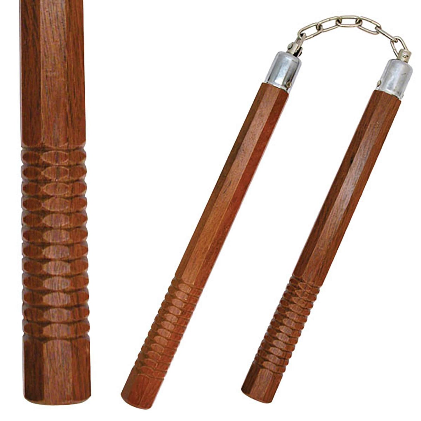 14" Dark Wood Octagon Nunchaku with Ball Bearing Chain