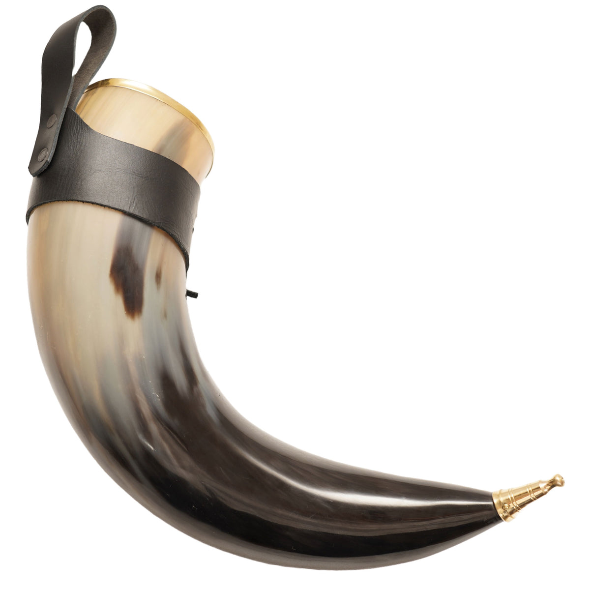Brass Rim Medieval Drinking Horn 24oz with Black Leather Holster - TOPHATTER'S ARMORY DEALS