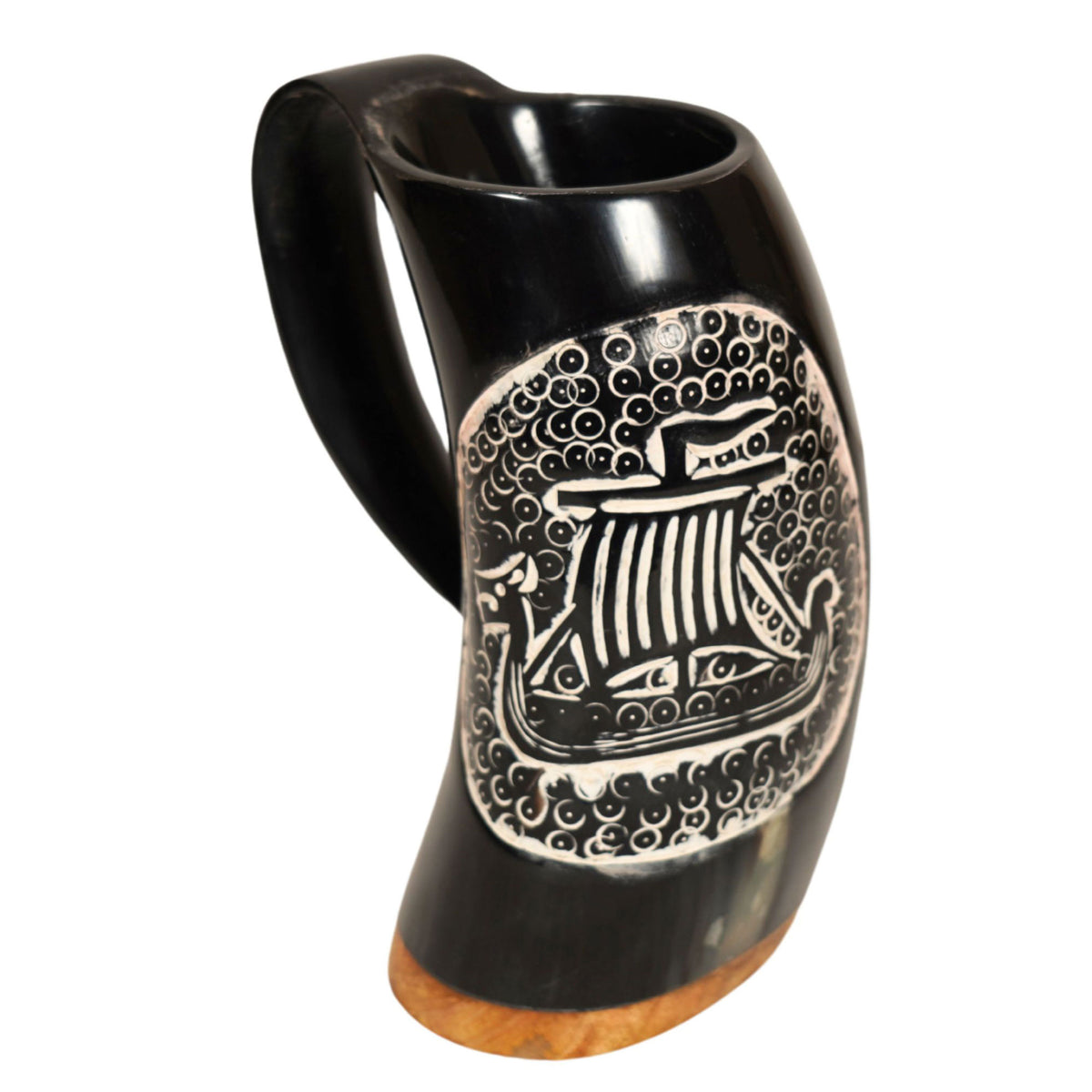Viking Ship Hand Engraved Natural Buffalo Drinking Horn Mug - TOPHATTER'S ARMORY DEALS