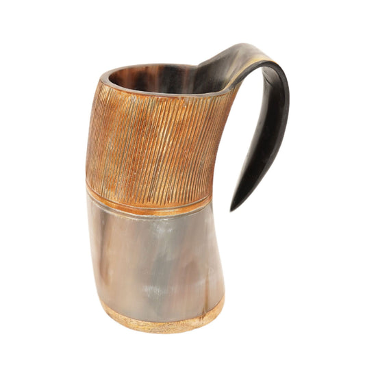 Viking Drinking Horn Royal Mug With Wooden Base Tankard