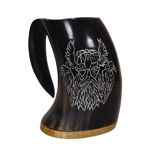 Hand Carved Viking Drinking Horn Odins Mug
