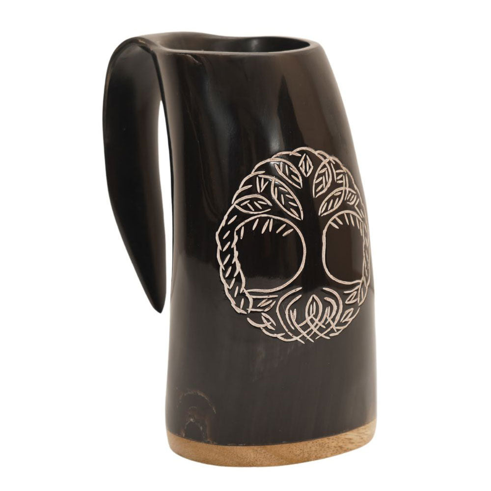 TREE OF LIFE - Hand Carved Viking Drinking Horn Mug - TOPHATTER'S ARMORY DEALS