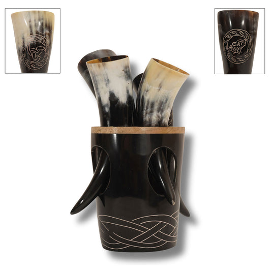 Viking Drinking Horn Cup Set Of 4 With Stand Horn Drinking Tankard