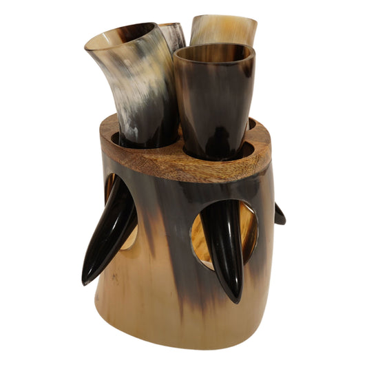 The Ultimate Shot Set of 4 with Stand, Viking Drinking Horn Tankard