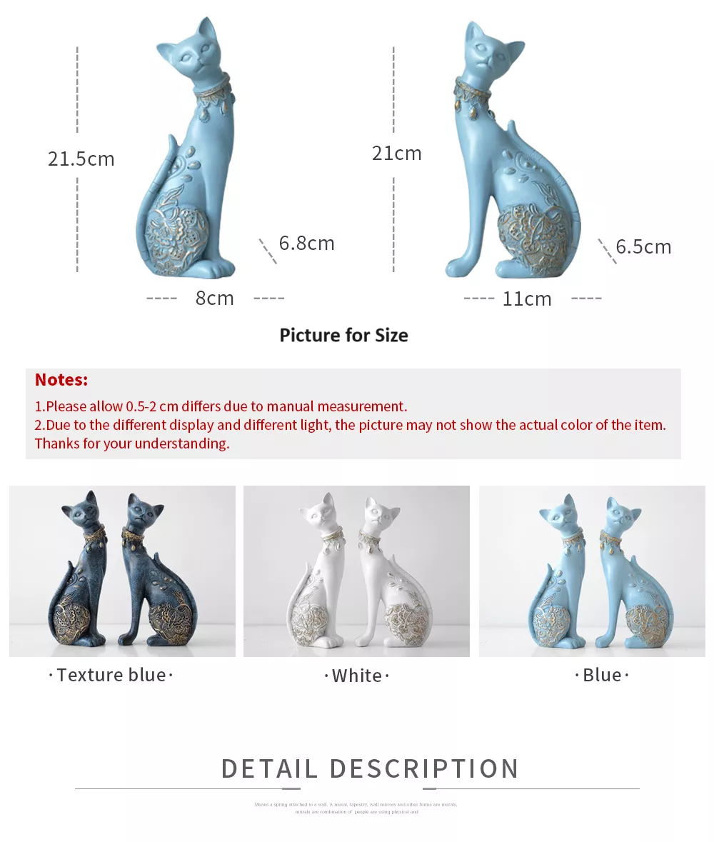 Set of 2 Decorative Resin Cat Statues for Home Decor & Creative Wedding Gifts