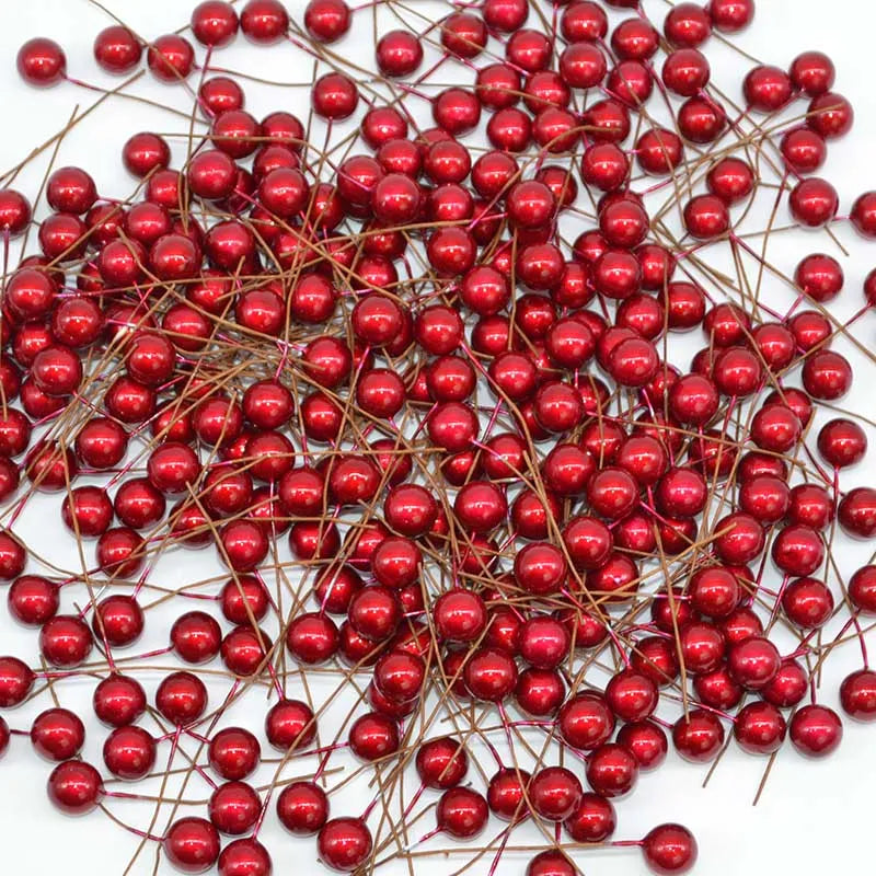 300Pcs Red Pearl Stamens Artificial Flower Berries