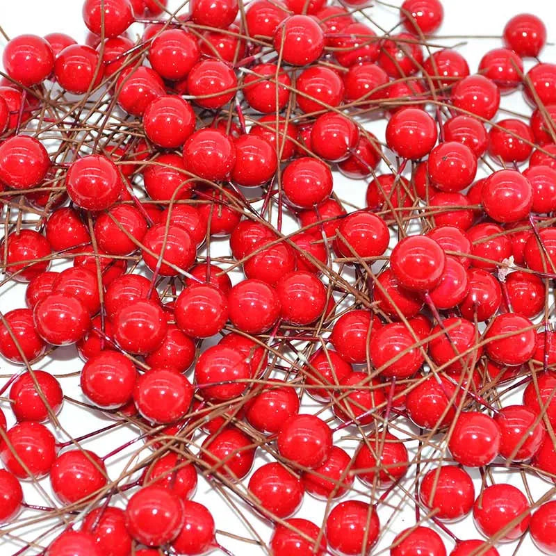 300Pcs Red Pearl Stamens Artificial Flower Berries