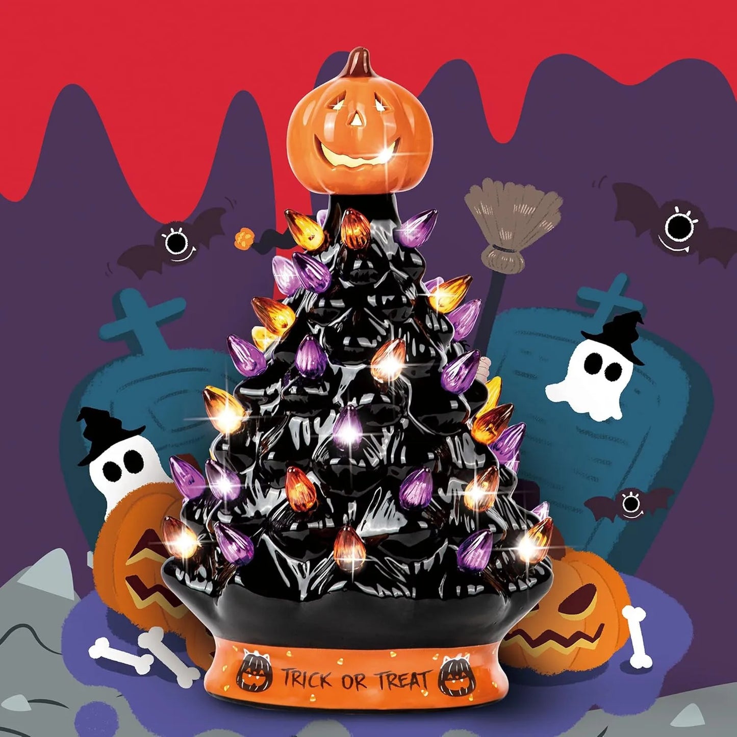 Christmas Ceramic Orange Pumpkin Head Decoration