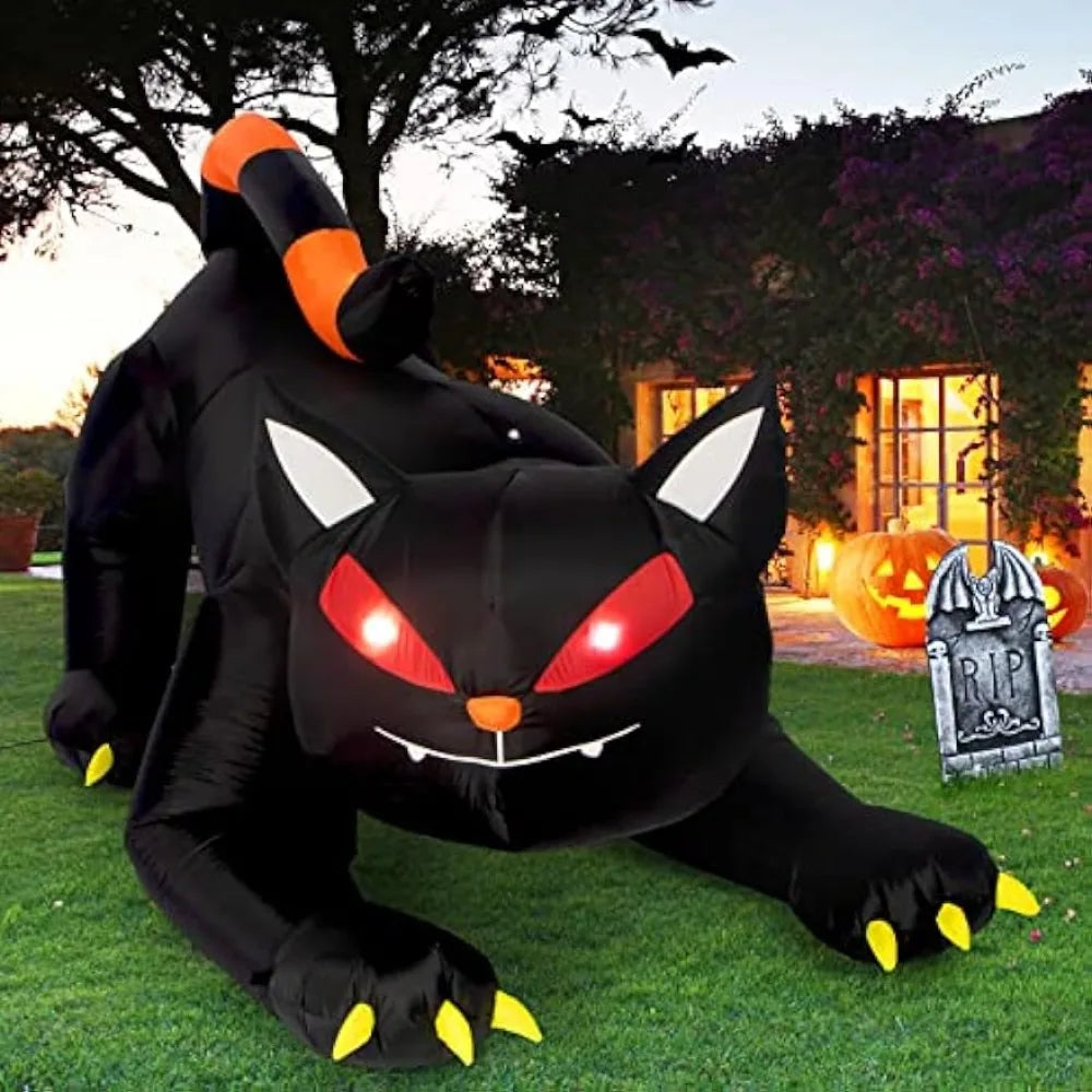 Halloween Inflatable Black Cat with LED Lights