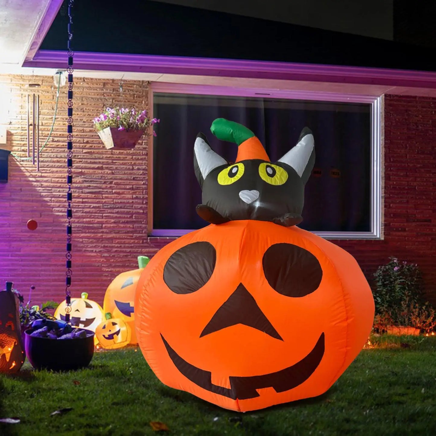 Halloween Inflatable Pumpkin Cat Outdoor LED Decoration