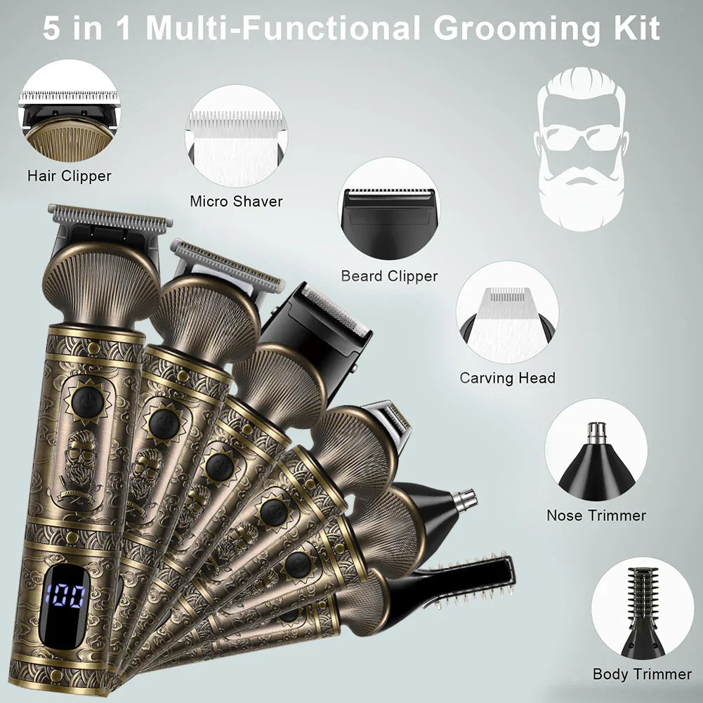 6 in 1 Hair Clipper And Trimmer Set USB Rechargeable for Men Bronze