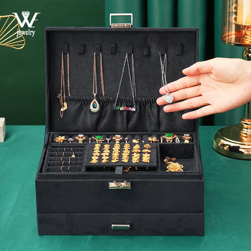 Flannel Jewelry Box boite a bijou Jewelry Organizer Necklace Earring Ring Storage Box for Women Gifts