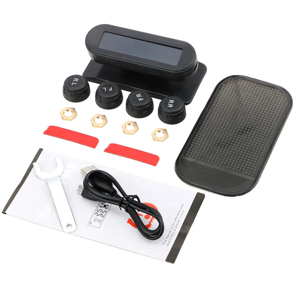 Solar Powered Wireless Tire Pressure Monitoring System with LCD Display Black