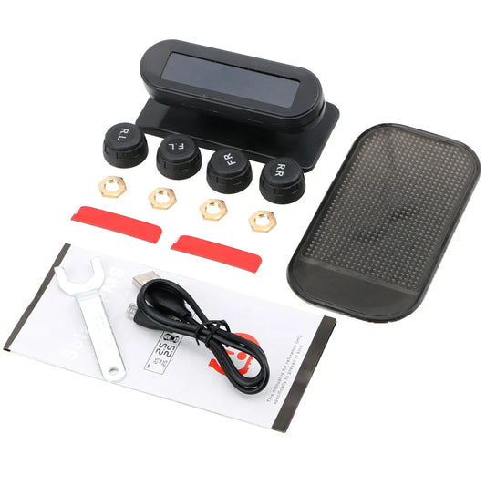 Solar Powered Wireless Tire Pressure Monitoring System with LCD Display Black