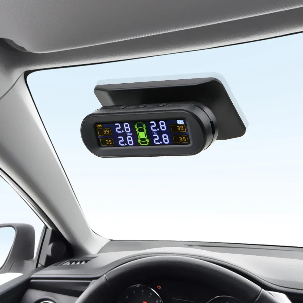 Solar Powered Wireless Tire Pressure Monitoring System with LCD Display Black