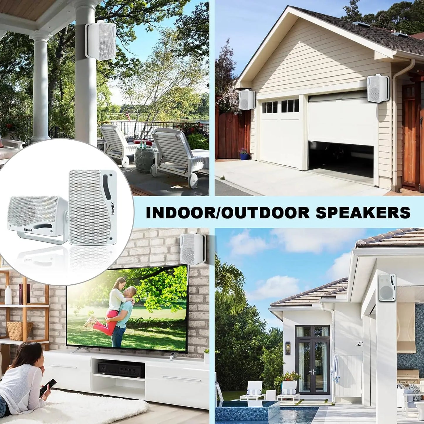 200W Passive Outdoor Speakers Waterproof Marine (White)