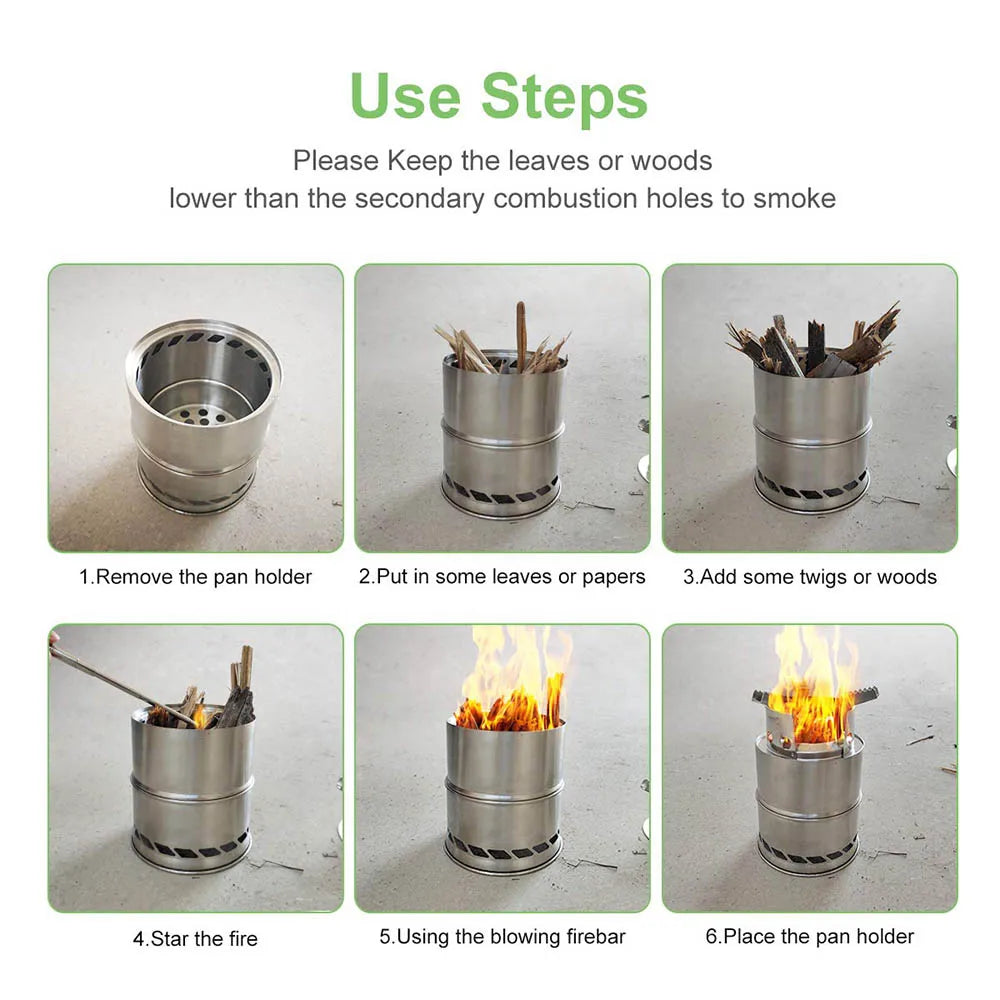 Portable Wood-Burning Camping Stove Silver