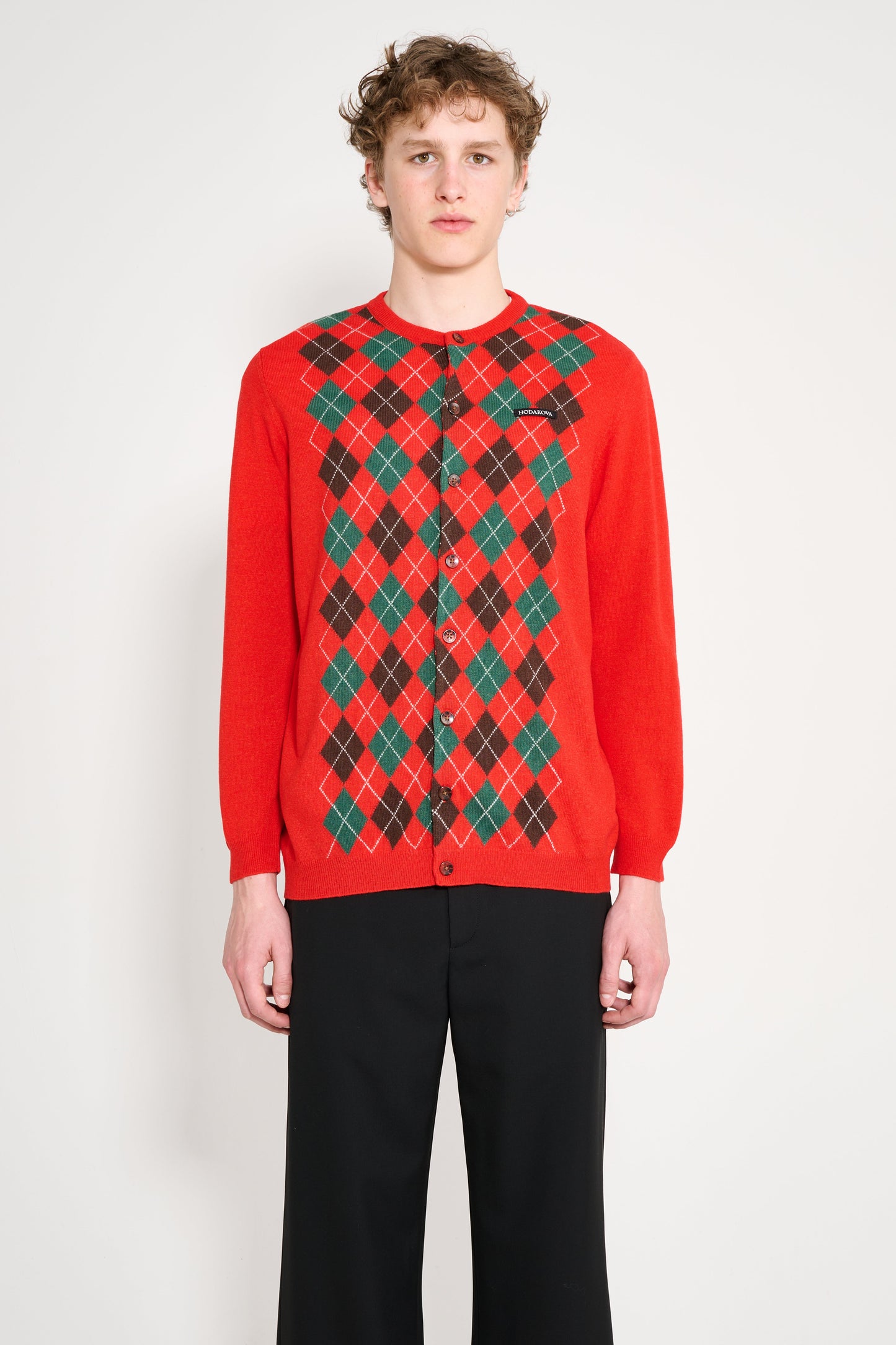 Hodakova Argyle Cardigan Red / Green
