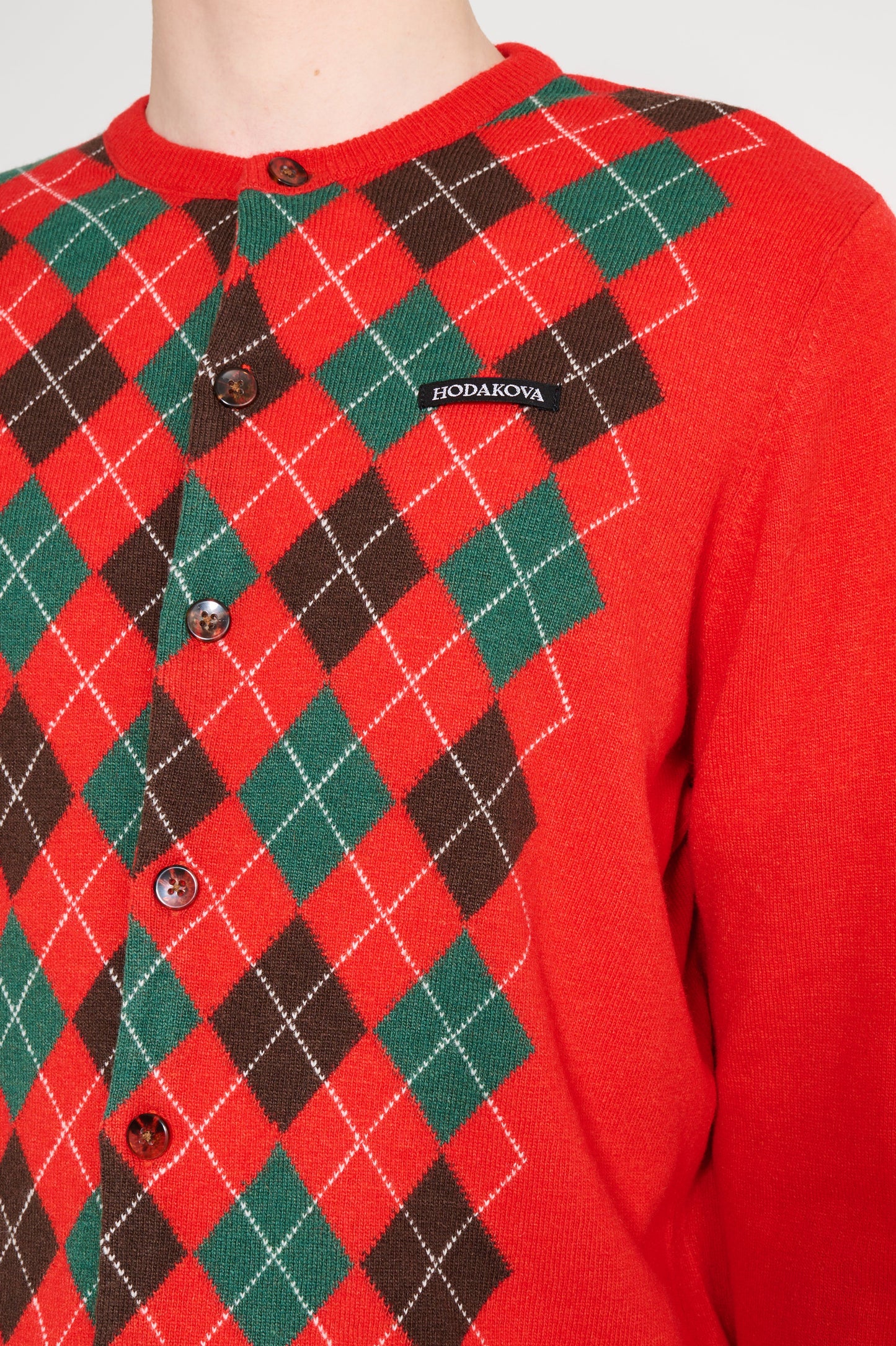 Hodakova Argyle Cardigan Red / Green