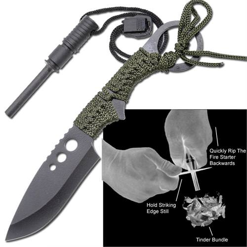 Hunting Outdoor Drop Point Knife With Fire Starter