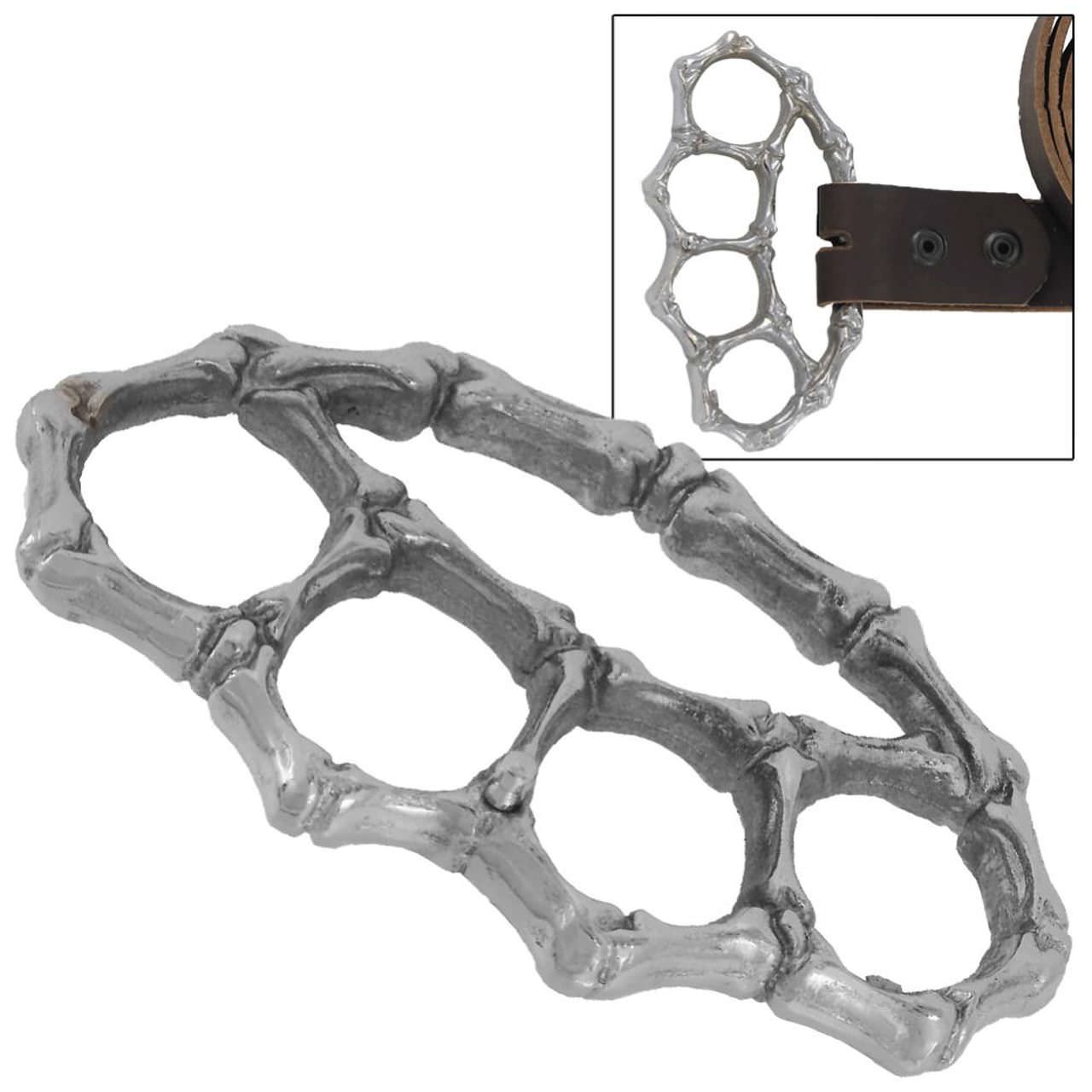 Aluminum Four Finger Bone Belt Buckle Paperweight Silver