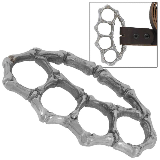 Aluminum Four Finger Bone Belt Buckle Paperweight Silver