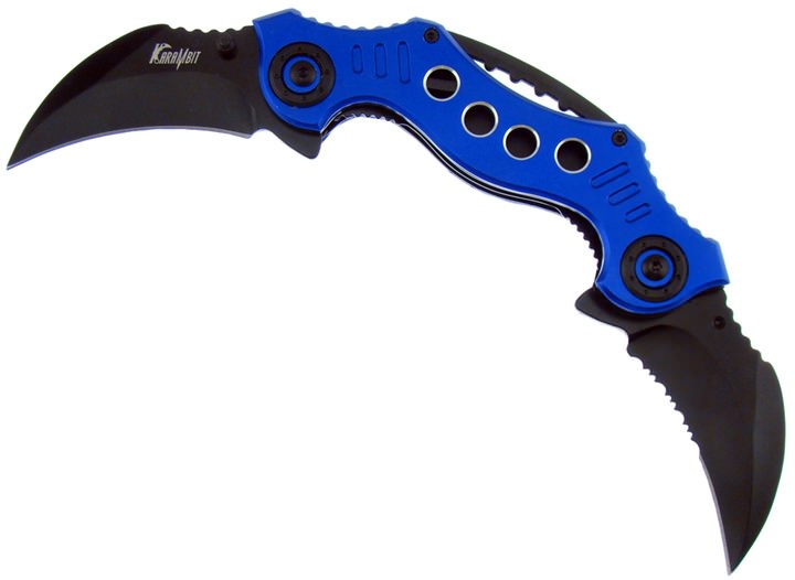 Double Trouble Dual Blade Karambit Assisted Open Knife - Blue - TOPHATTER'S ARMORY DEALS