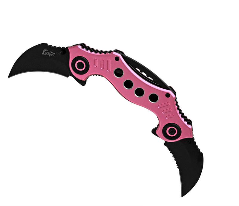 Double Trouble Dual Blade Karambit Assisted Open Knife - Pink - TOPHATTER'S ARMORY DEALS