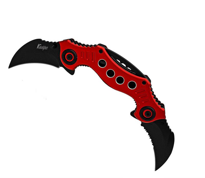 Double Trouble Dual Blade Karambit Assisted Open Knife - Red - TOPHATTER'S ARMORY DEALS