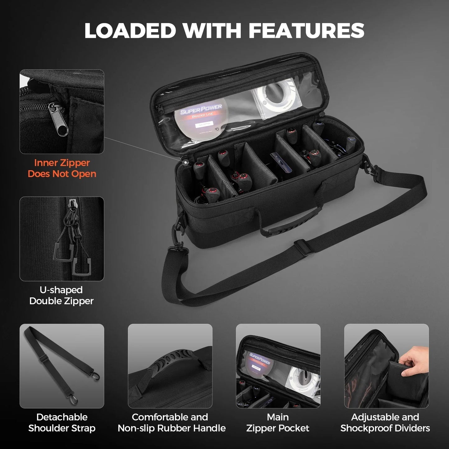 Fishing Tackle Reel Case with Shockproof Dividers