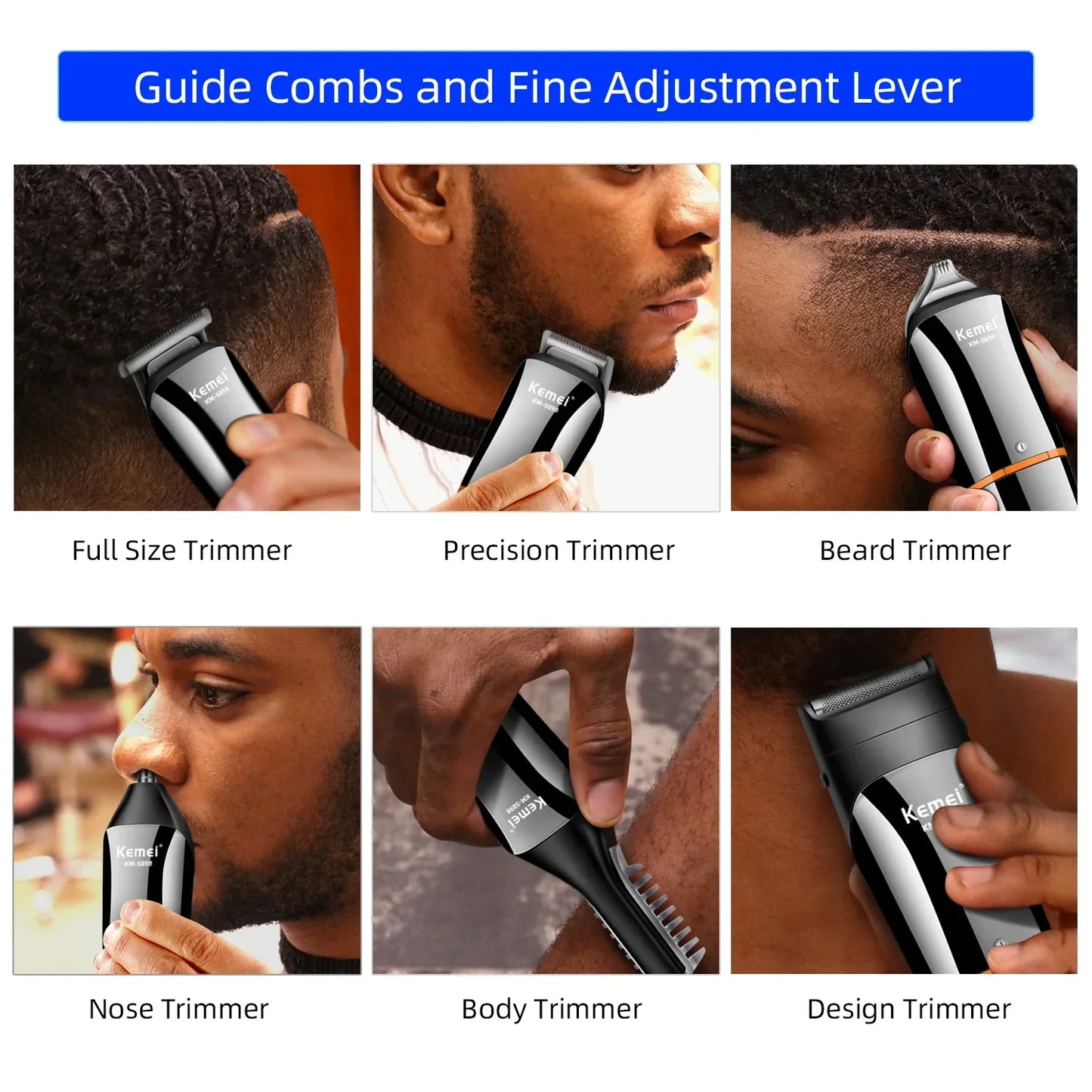 Waterproof 11-in-1 Men's Grooming Kit Cordless Rechargeable Trimmer Black